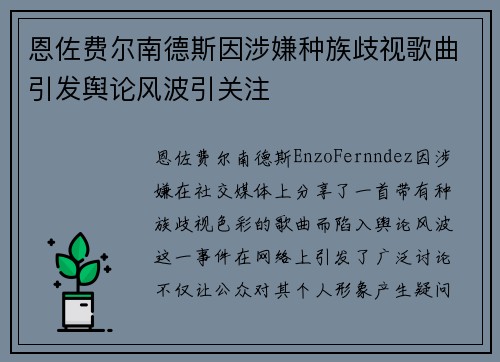 恩佐费尔南德斯因涉嫌种族歧视歌曲引发舆论风波引关注 恩佐费尔南德斯因涉嫌种族歧视歌曲引发舆论风波引关注